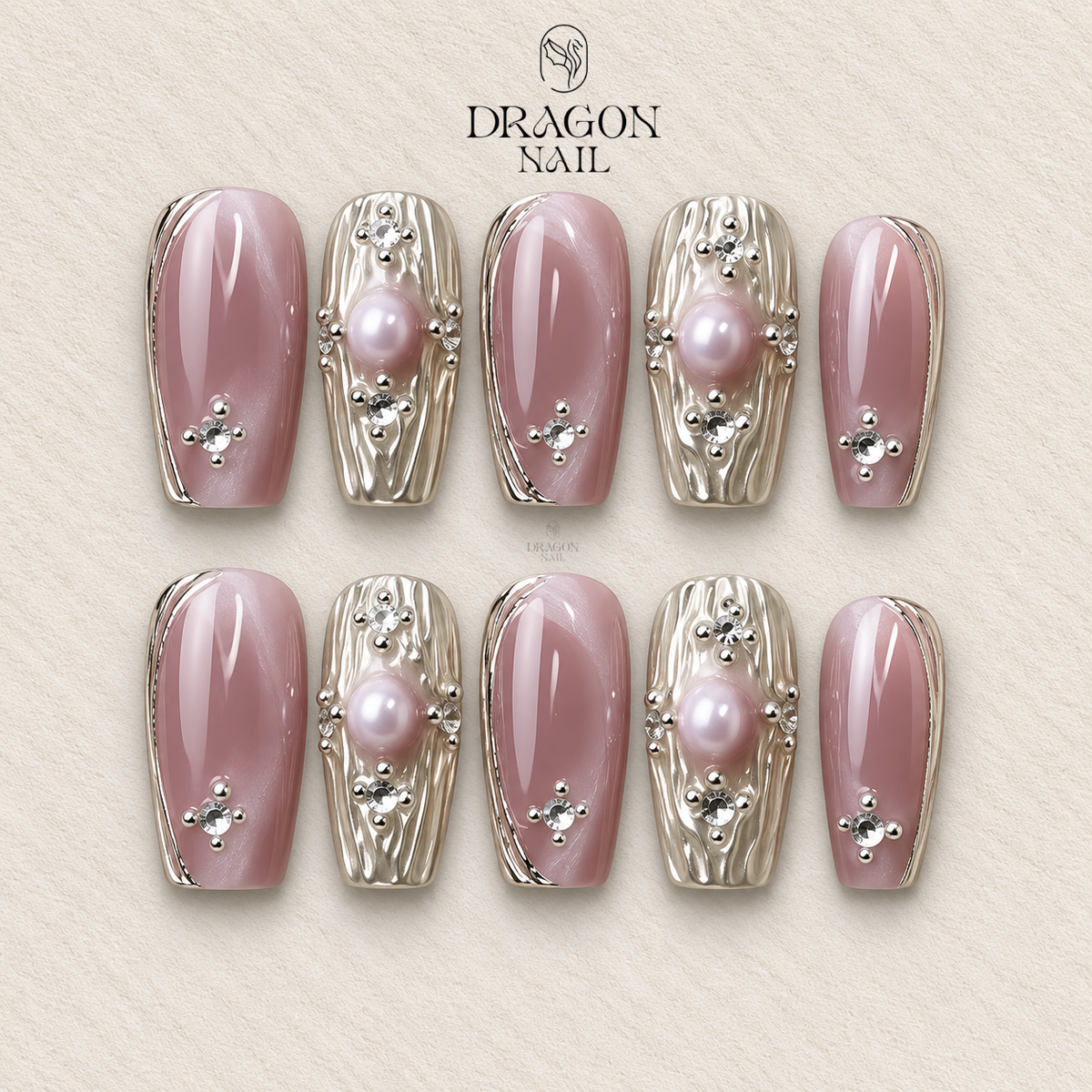 Mauve Cat Eye Chrome Press On Nails