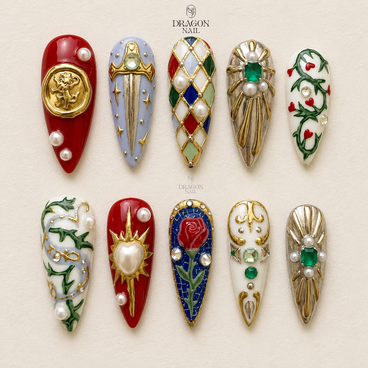 Medieval Royal Baroque Luxury Gold Statement Press On Nails