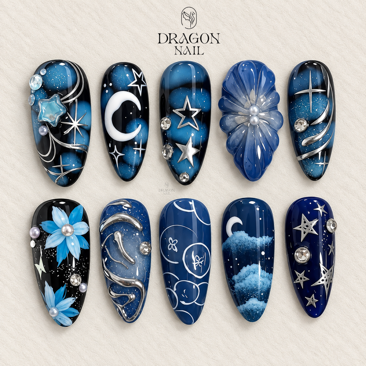 Midnight Blue Elegant Deep Navy Glossy Press On Nails