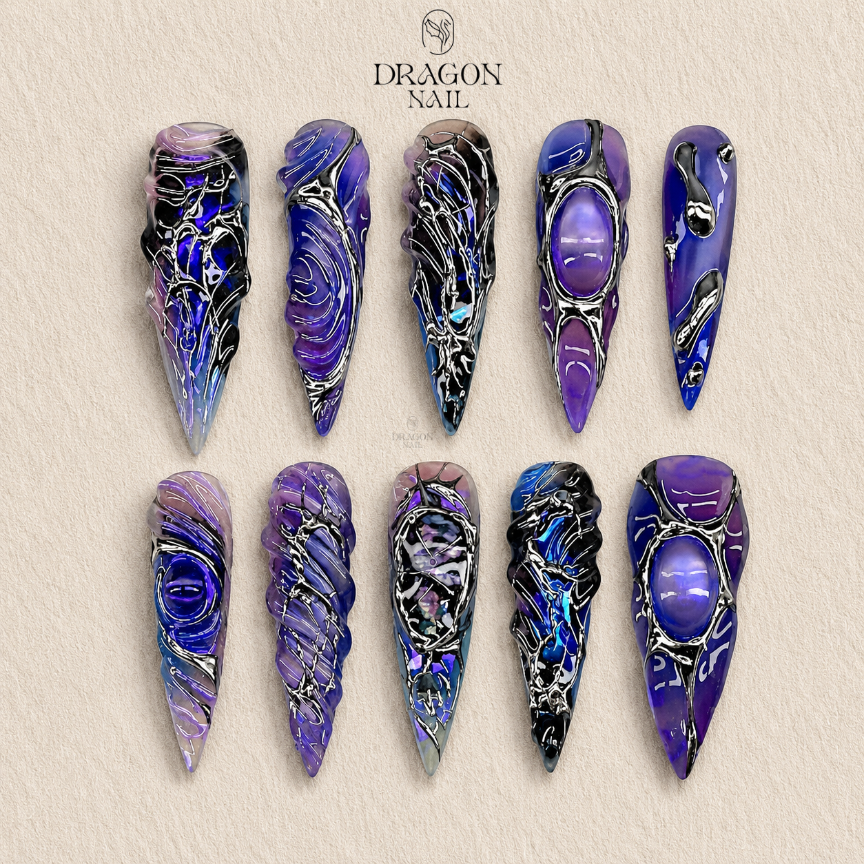 Midnight Galaxy Chrome Ombre Gemstone Press On Nails