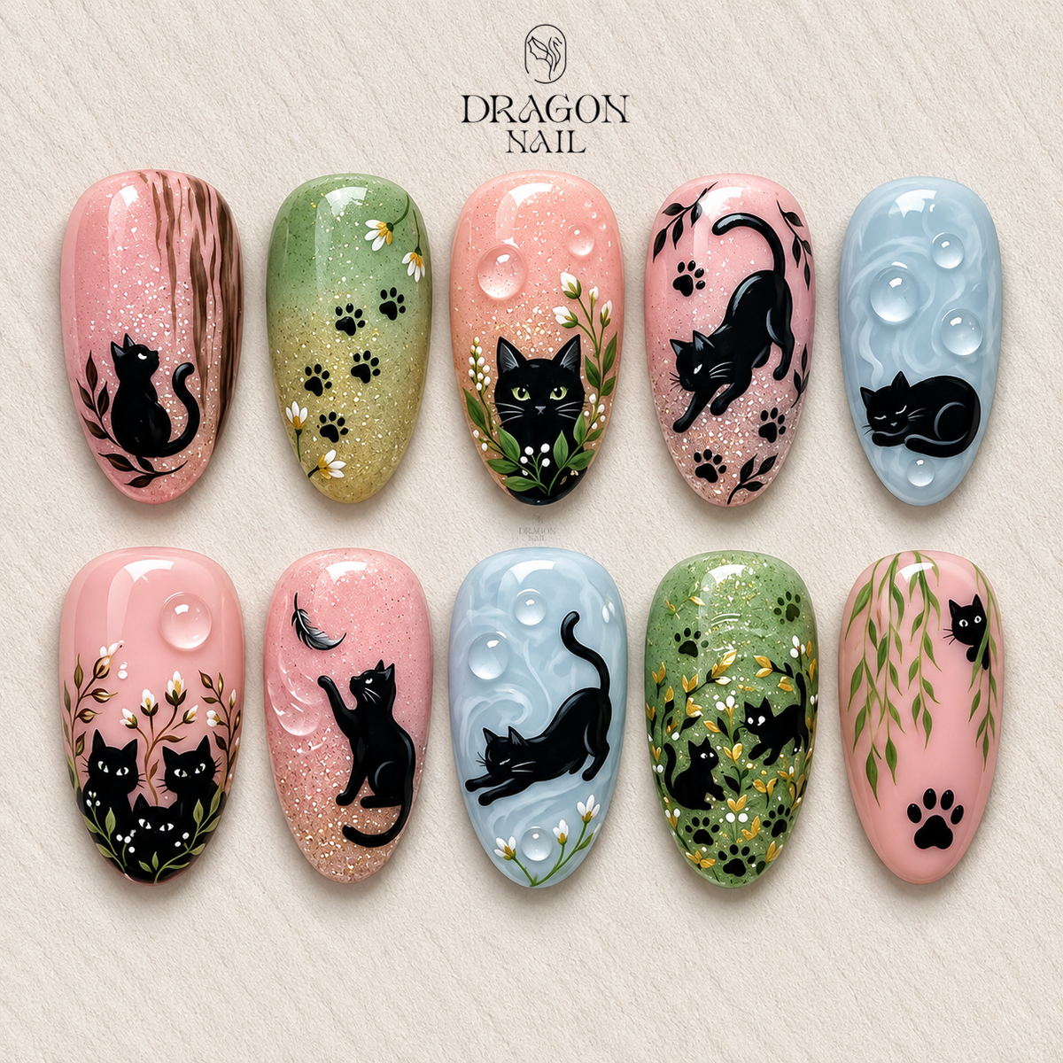 Midnight Kitty Charm Press On Nails