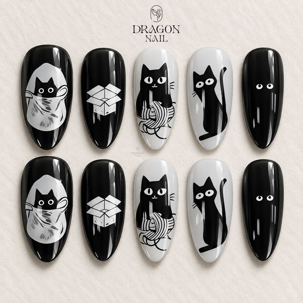 Minimal Black Cat Nails Monochrome Graphic