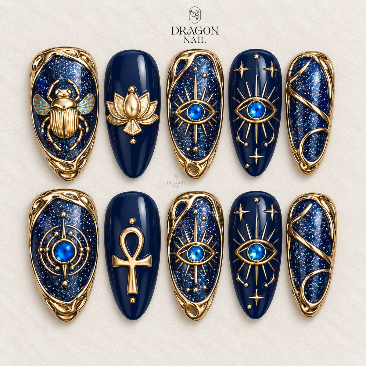 Mystic All Seeing Eye Gold Blue Press On Nails