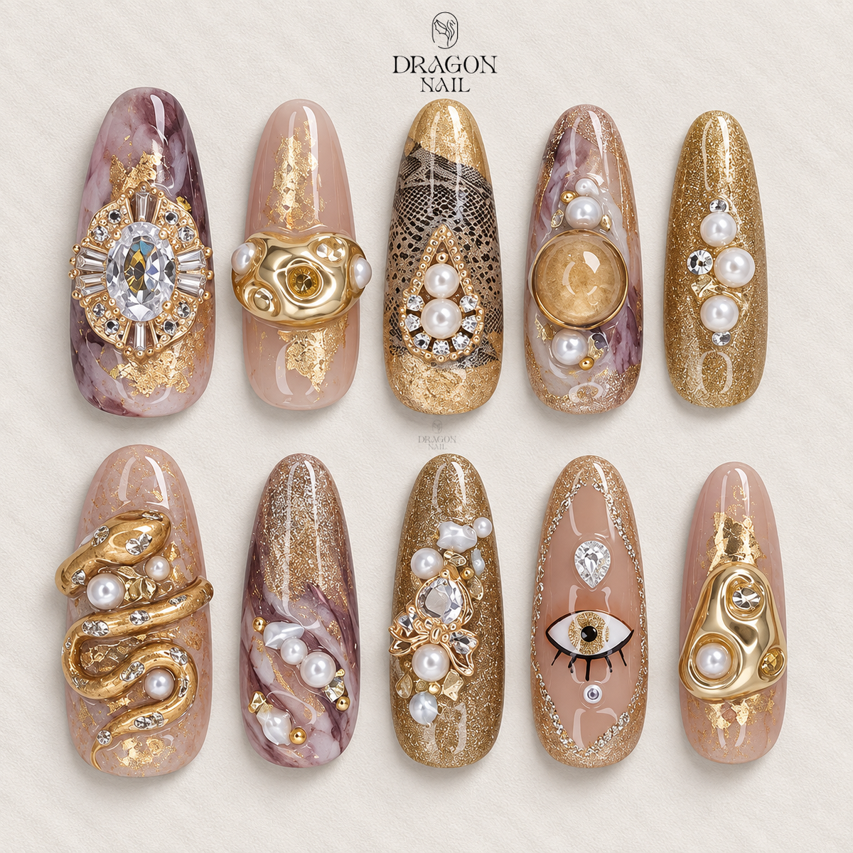 Mystic Gold Serpent Royal Dark Press On Nails