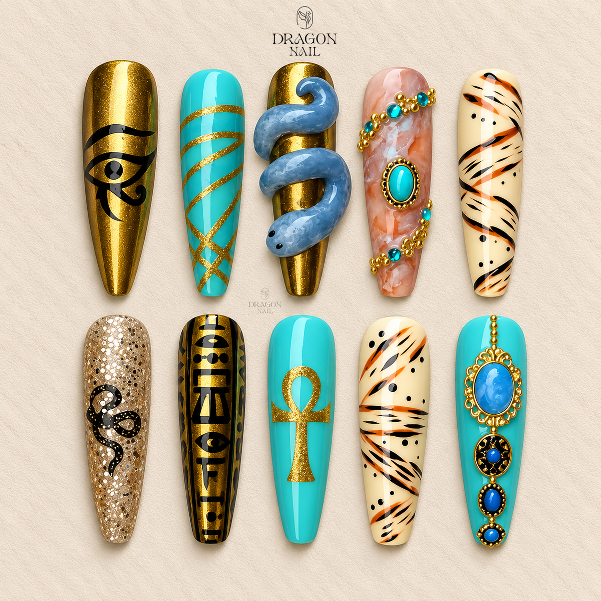 Mystic Protective Eye Gold Blue Press On Nails