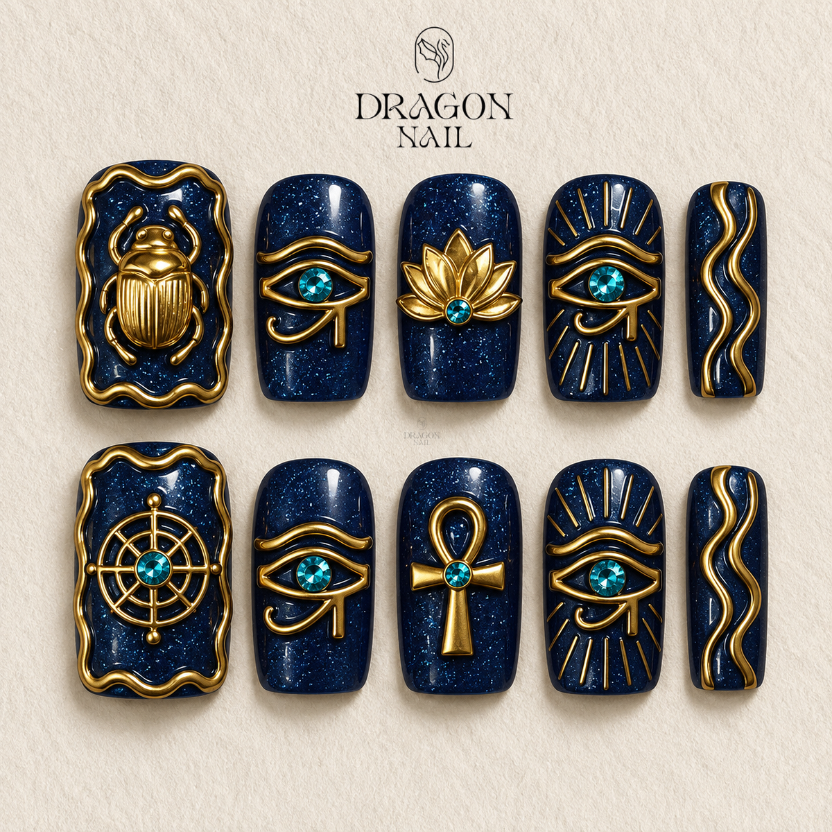 Mystic Royal Scarab Jewel 3D Press On Nails