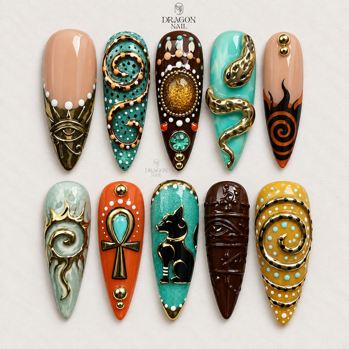 Mystic Gold Ankh Symbol 3D Luxury Press On Nails