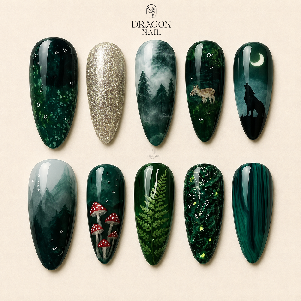 Mystical Forest Night Sky 3D Botanical Press On Nails
