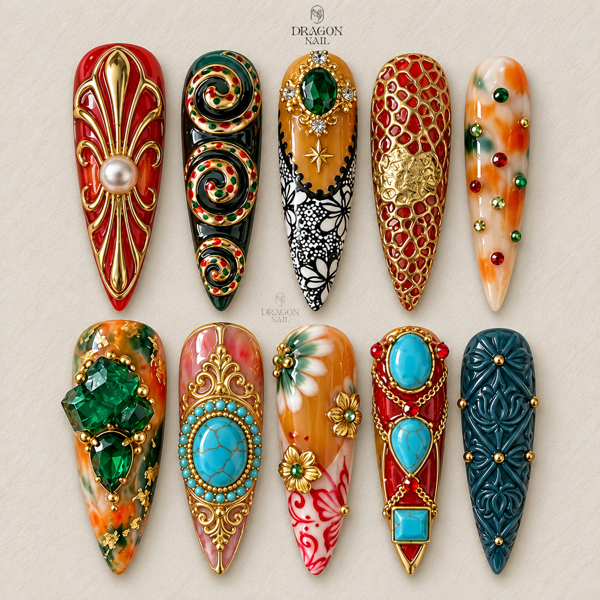 Opulent Gemstone Baroque Press On Nails