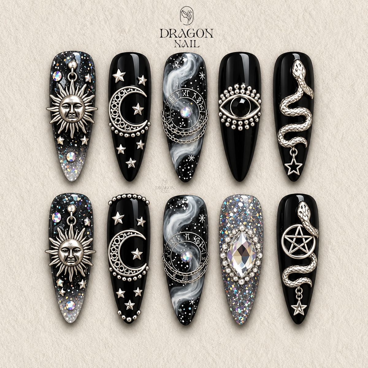 Ornate Gothic Crimson Chrome Press On Nails