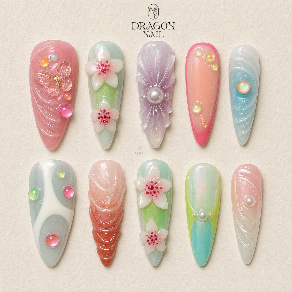 Pastel Butterfly Bloom Pearl Floral Press On Nails