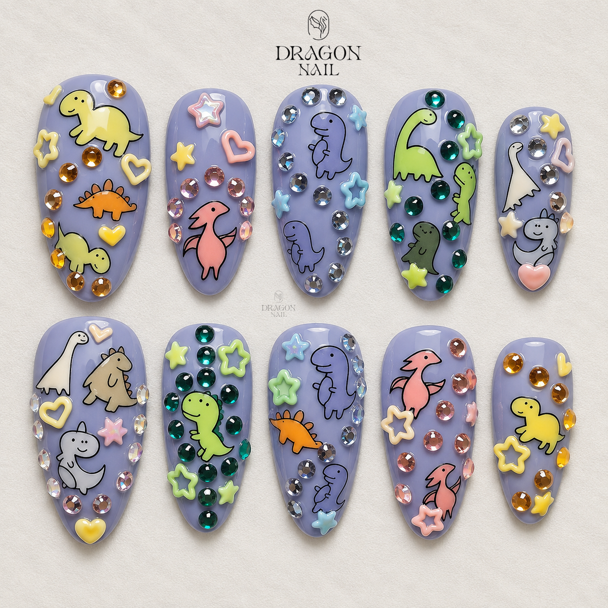 Pastel Kawaii Dino Dream Cute Soft Playful Press On Nails