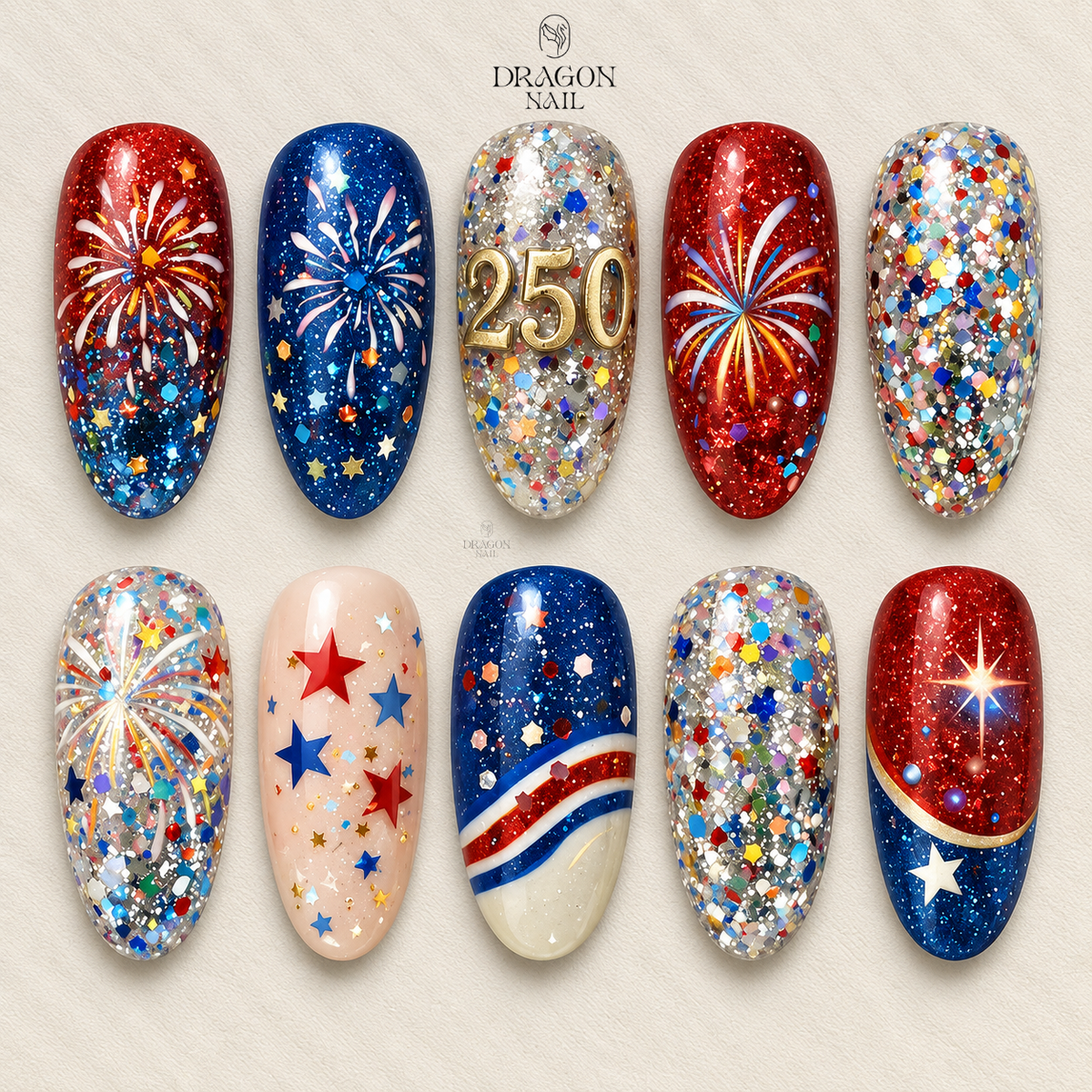 Patriotic Sparkle Celebration Press On Nails