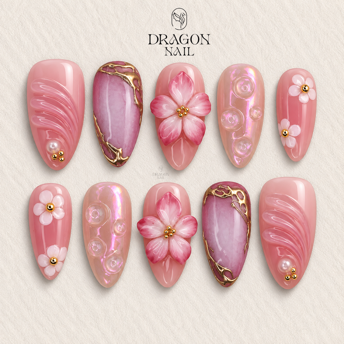 Pink Blossom Aura Press On Nails