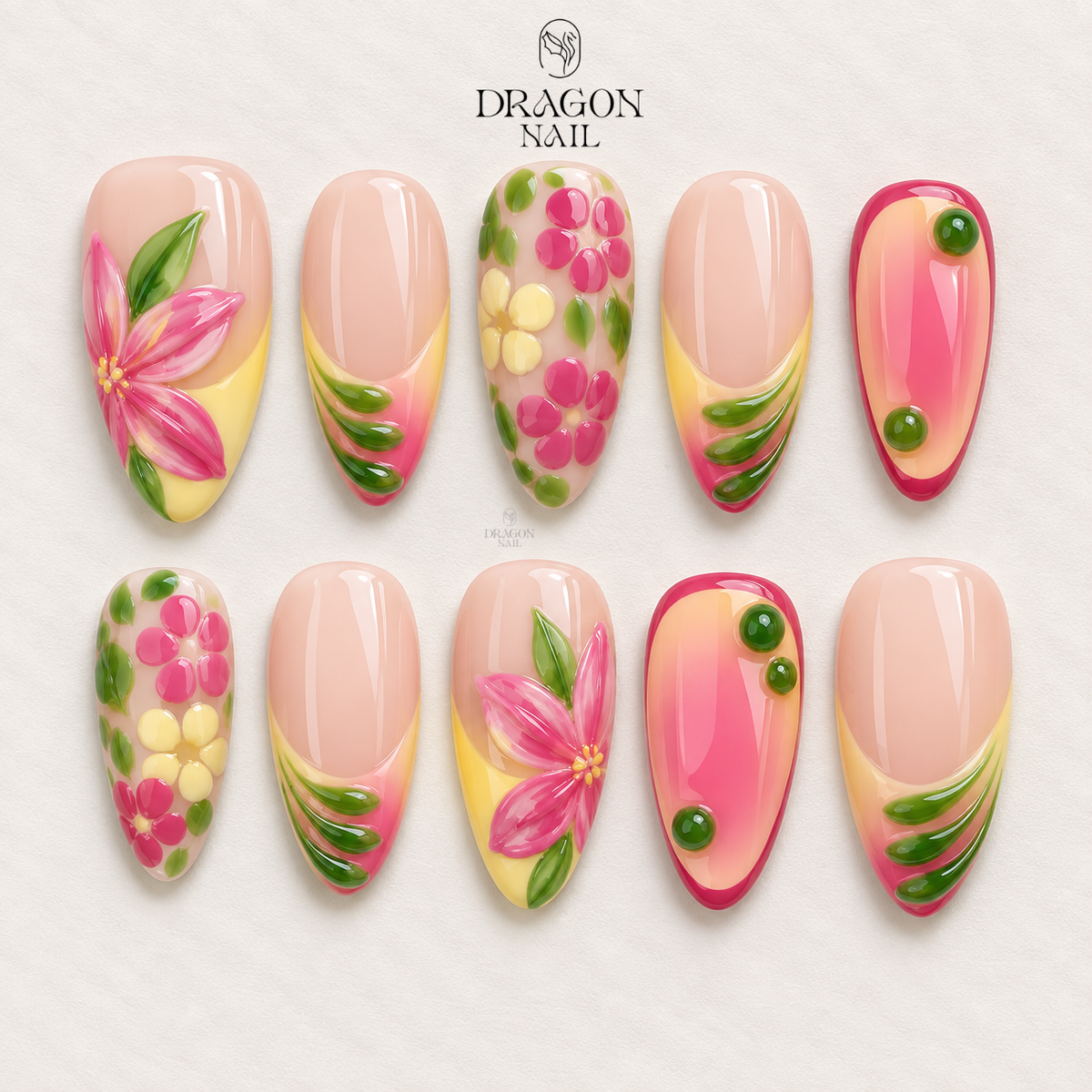 Pink Citrus Ombre Floral Spring Press On Nails