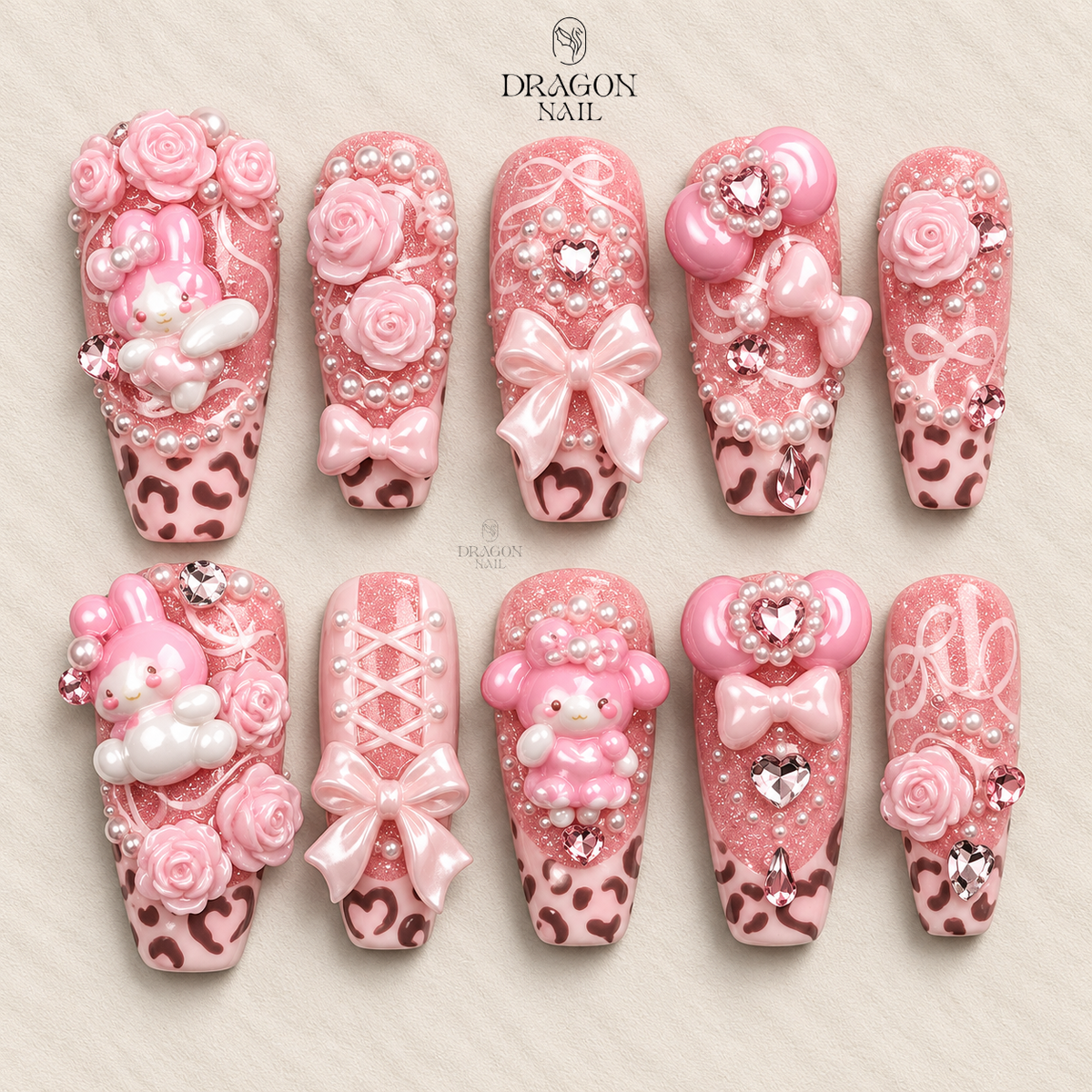 Pink Leopard Glam Press On Nails
