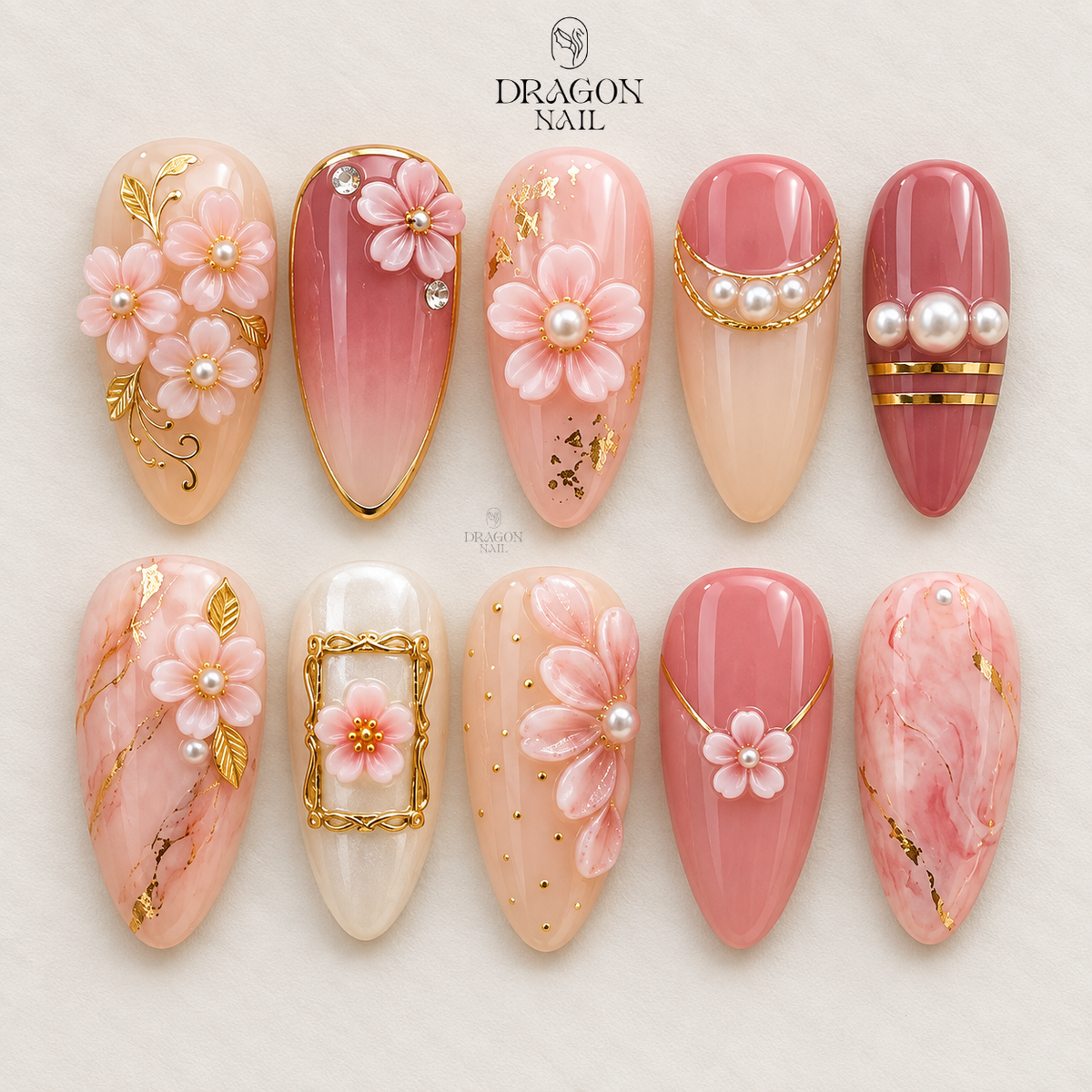 Pink Marble Floral Press On Nails