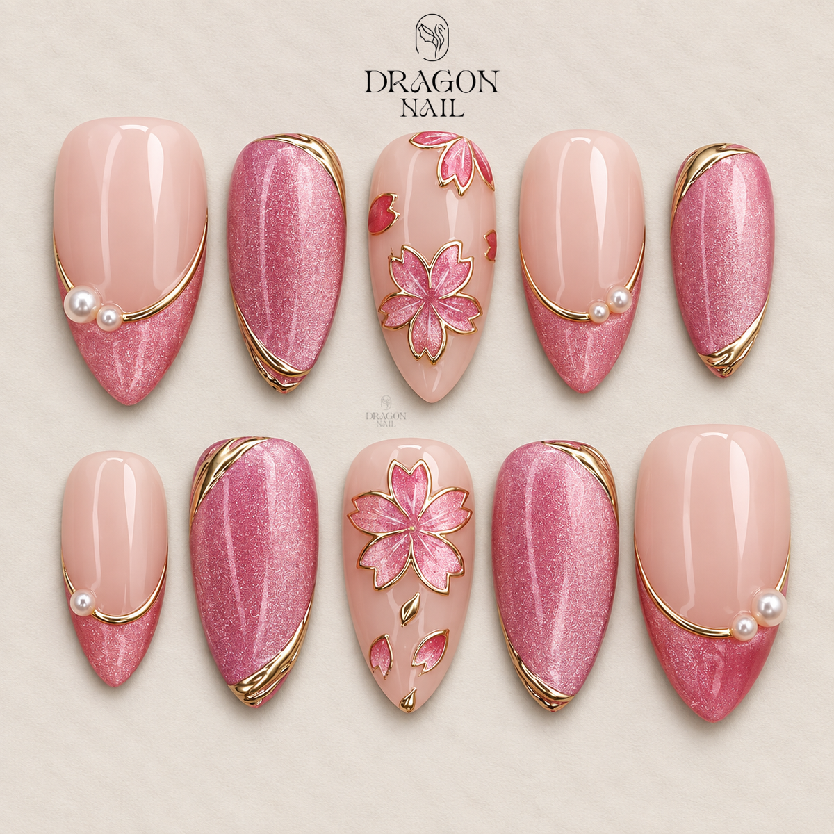 Pink Blossom Cat Eye Press On Nails