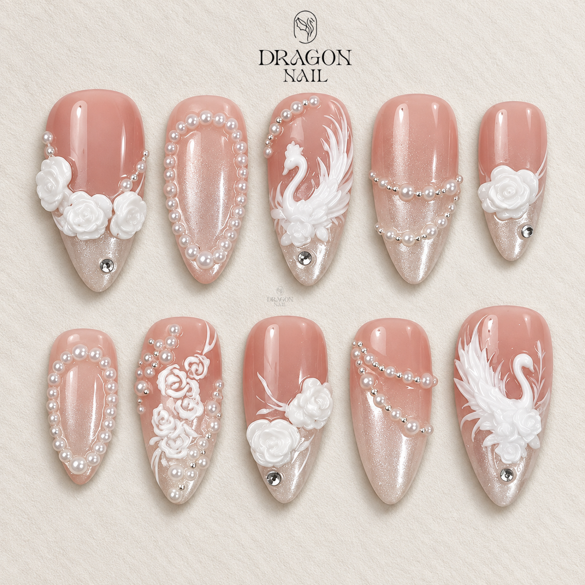 Pink Chrome 3D Heart Coquette Romantic Press On Nails