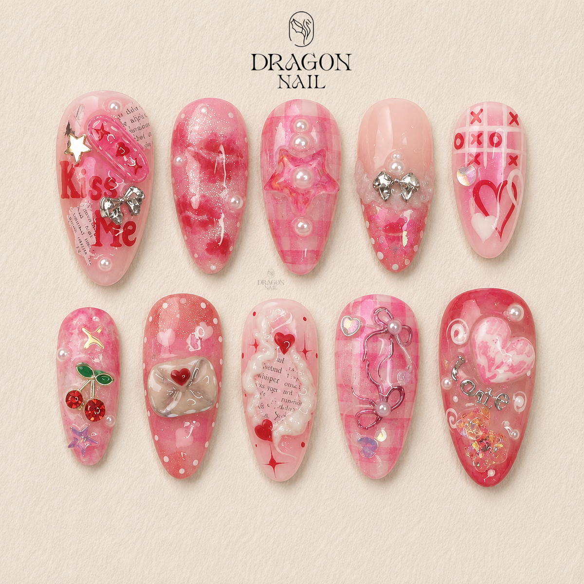 Pink Pearl Bow Charm Cute Romantic Press On Nails