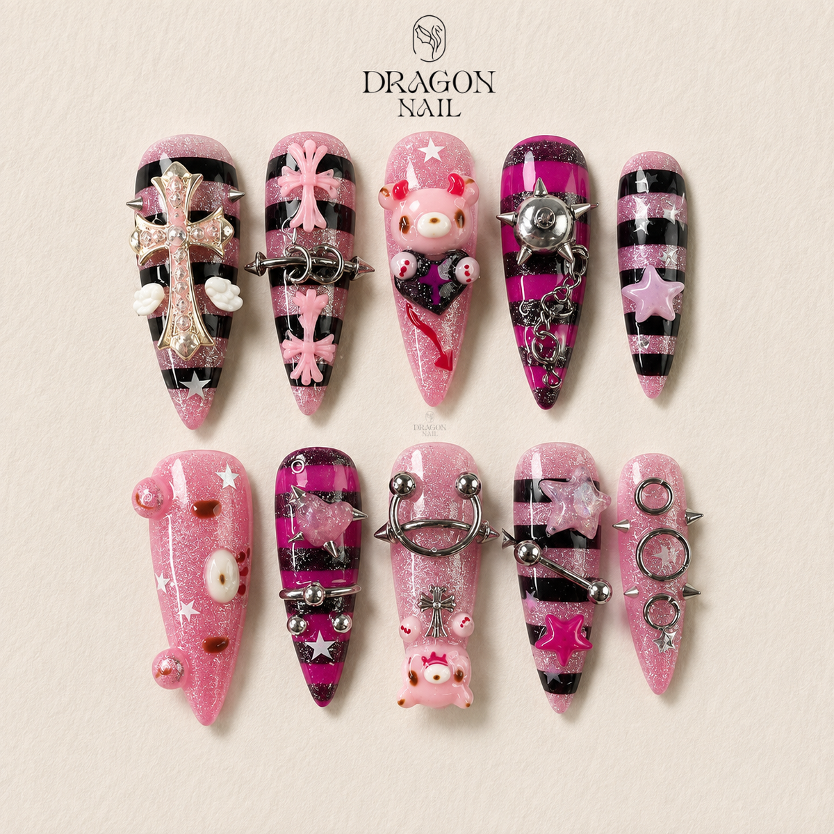 Pink Punk Kawaii Press On Nails