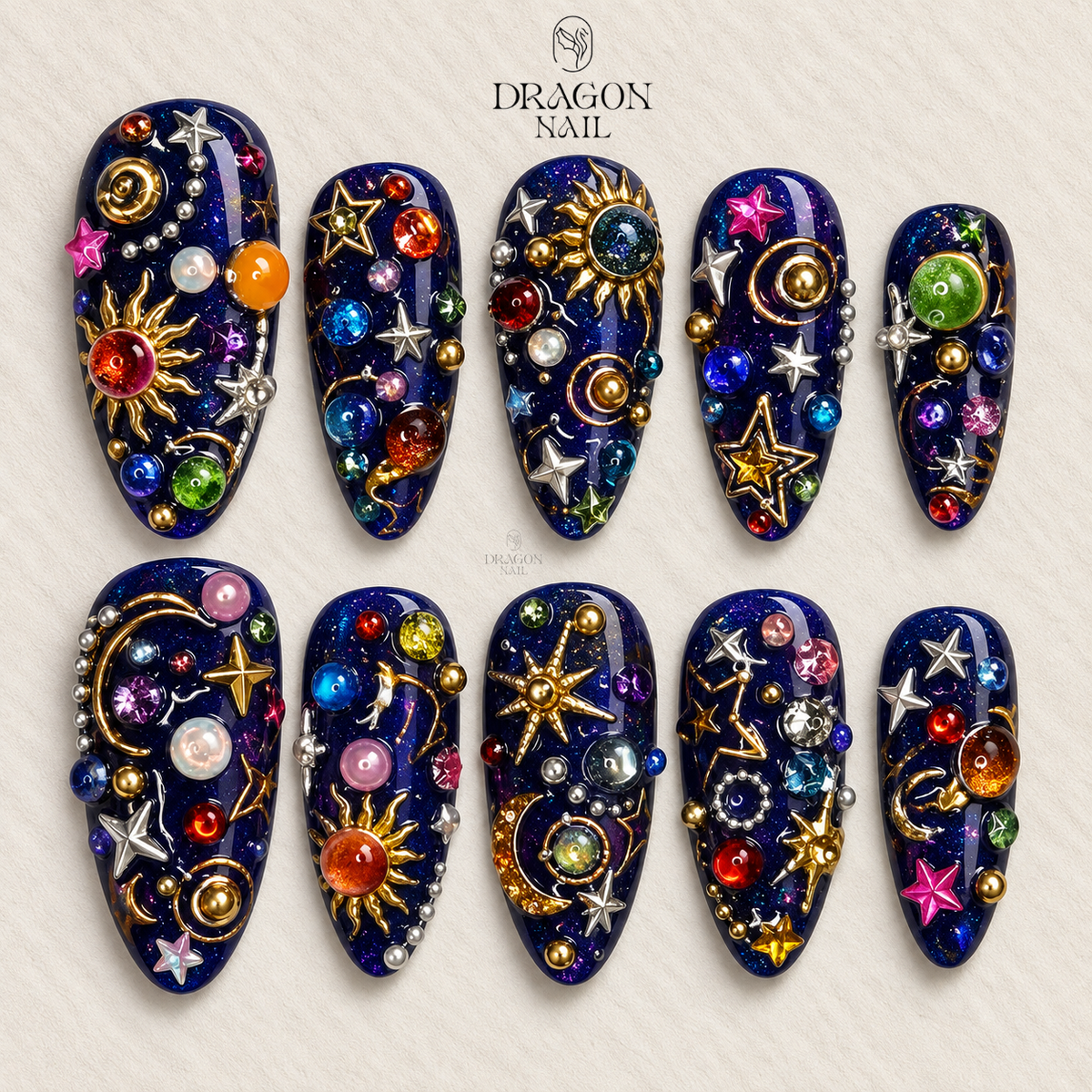 Playful Cosmic Space Character Press On Nails