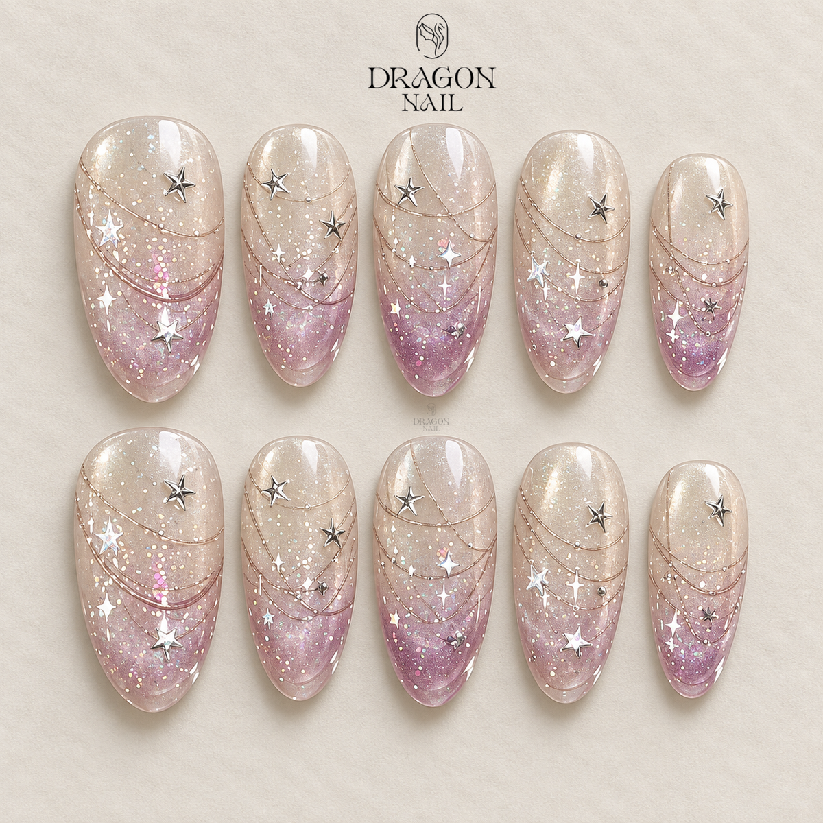Purple Glitter Star Sparkly Press On Nails