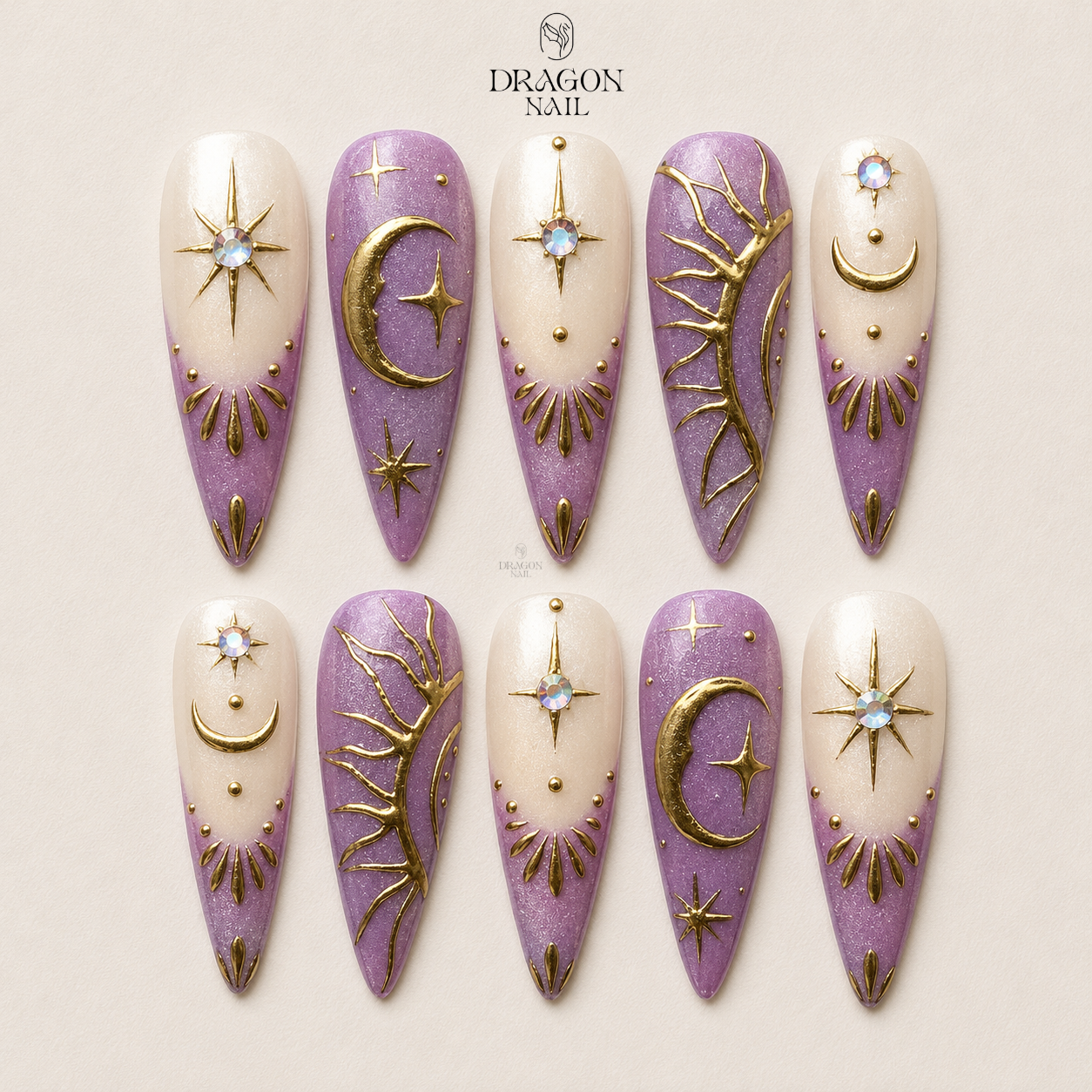 Purple Celestial Moon Press On Nails