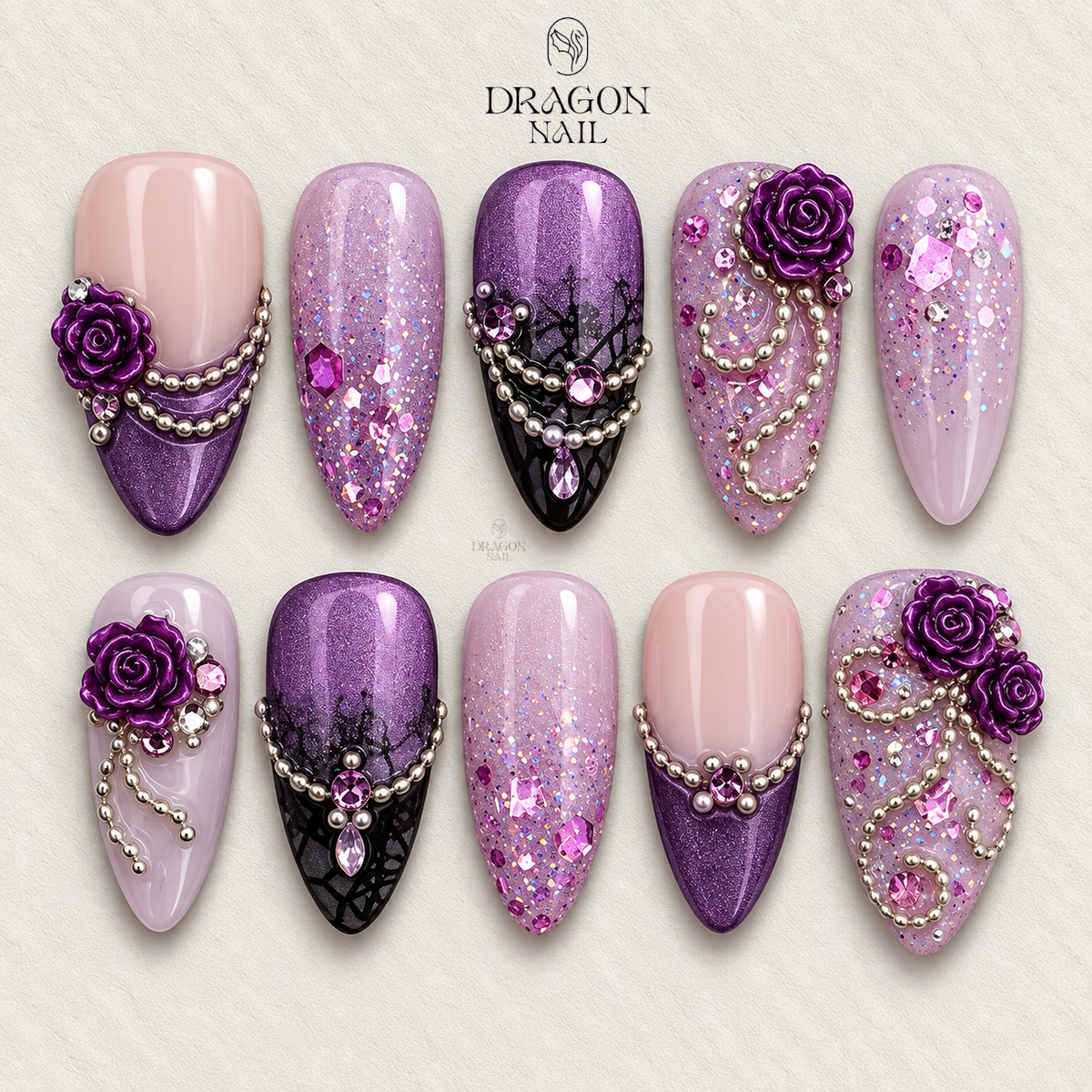 Purple Rose Aura Press On Nails