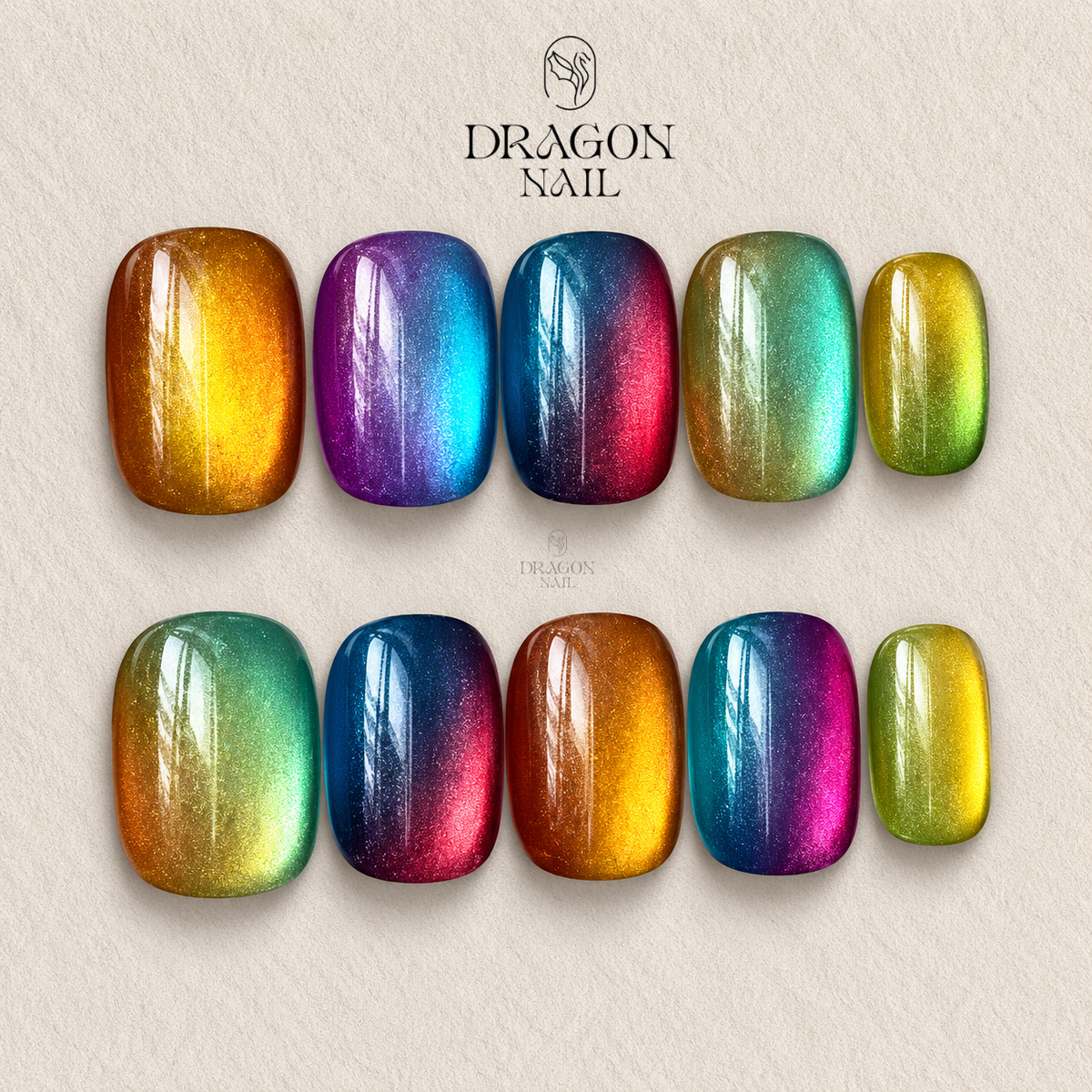 Rainbow Chrome Aura Press On Nails