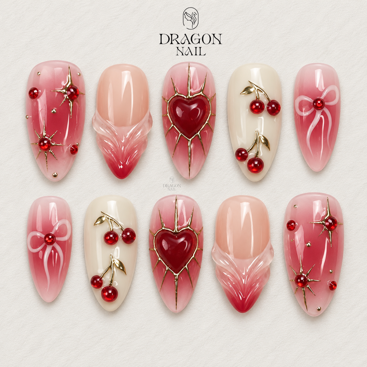 Red Aura Glow Romantic Gradient Elegant Press On Nails