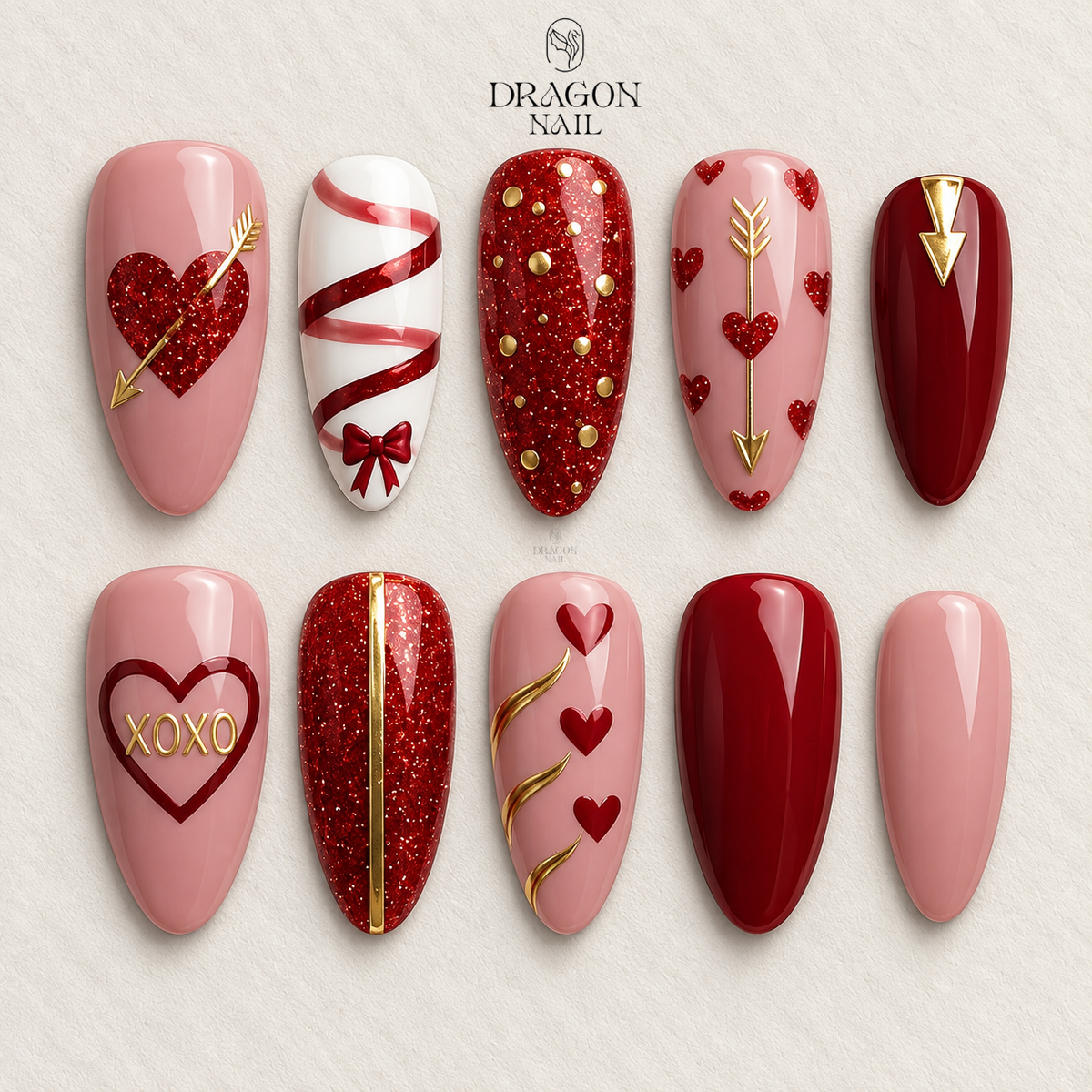 Red Glitter Valentine Press-On Nails