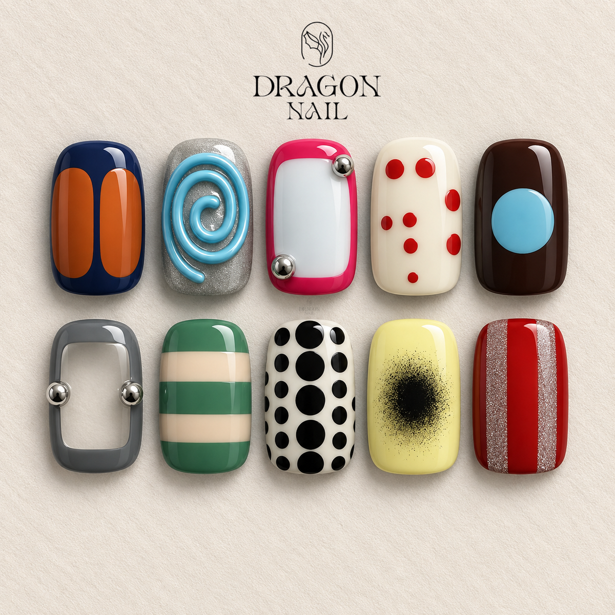 Retro 60s Mod Pop Art Graphic Color Block Press On Nails