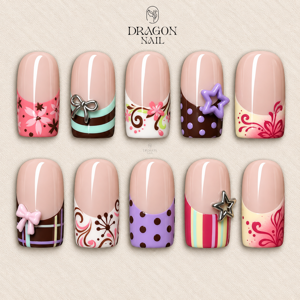 Retro Candy Bow Star Polka Dot Cute Press On Nails