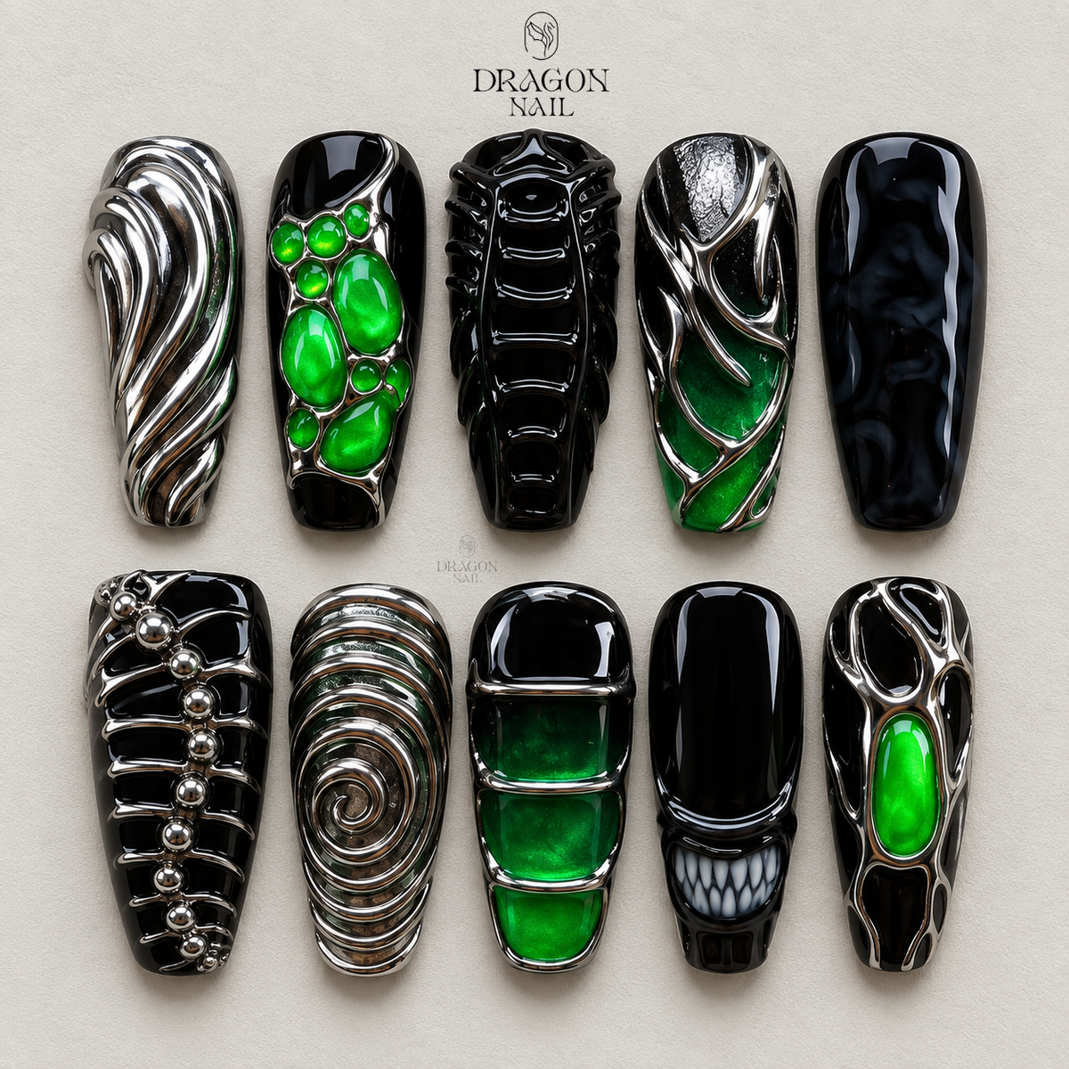 Retro Sci-Fi Horror Dark Aura Press On Nails