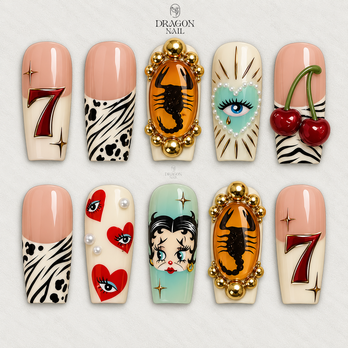 Retro Western Scorpion Gem Maximalist Long Square Press On Nails