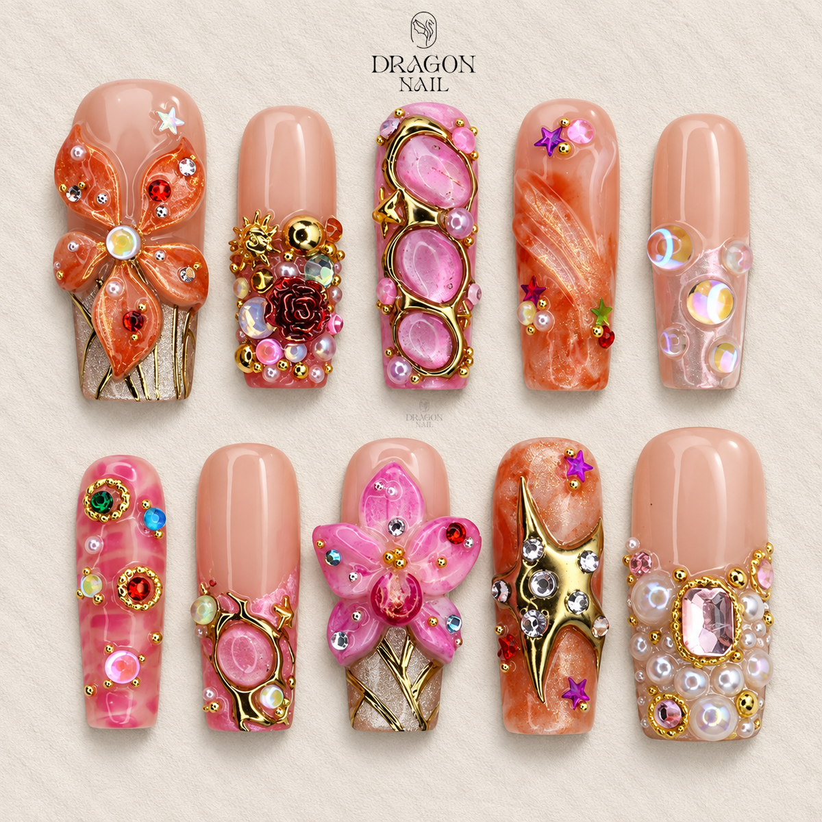 Romantic Floral Luxury Statement Press On Nails