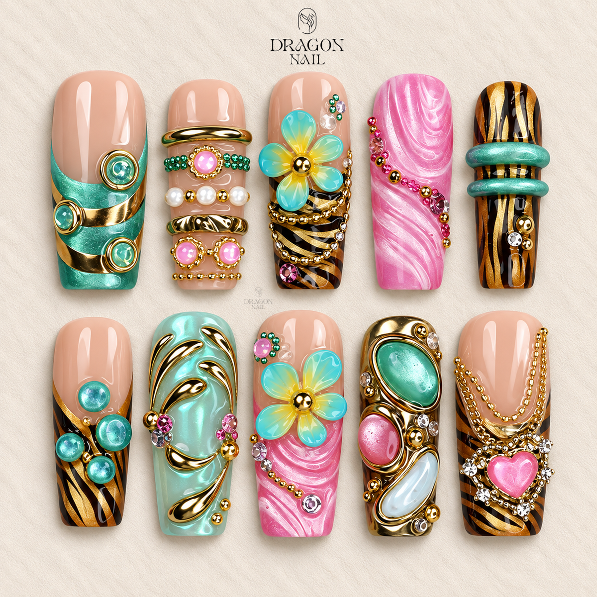 Romantic Heart Luxury Statement Press On Nails