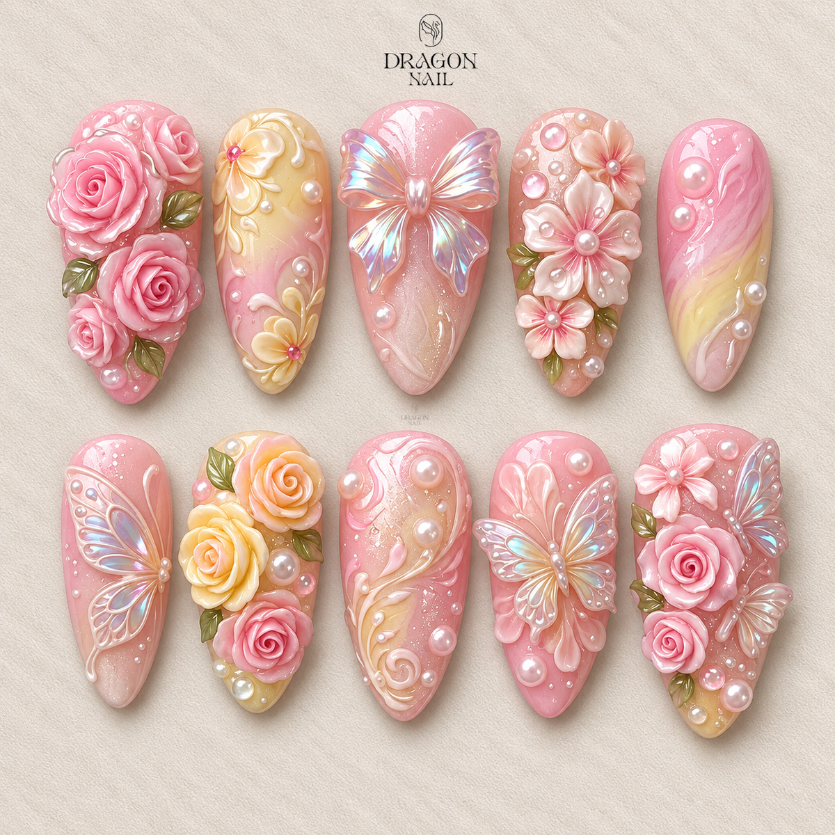 Romantic Rose Pearl Press On Nails