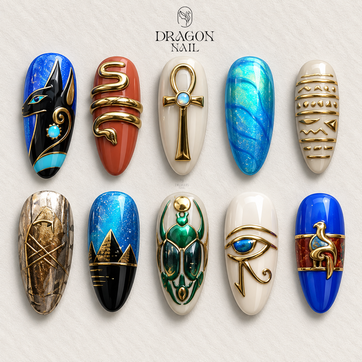 Royal Blue Gold Sacred Scarab Press On Nails