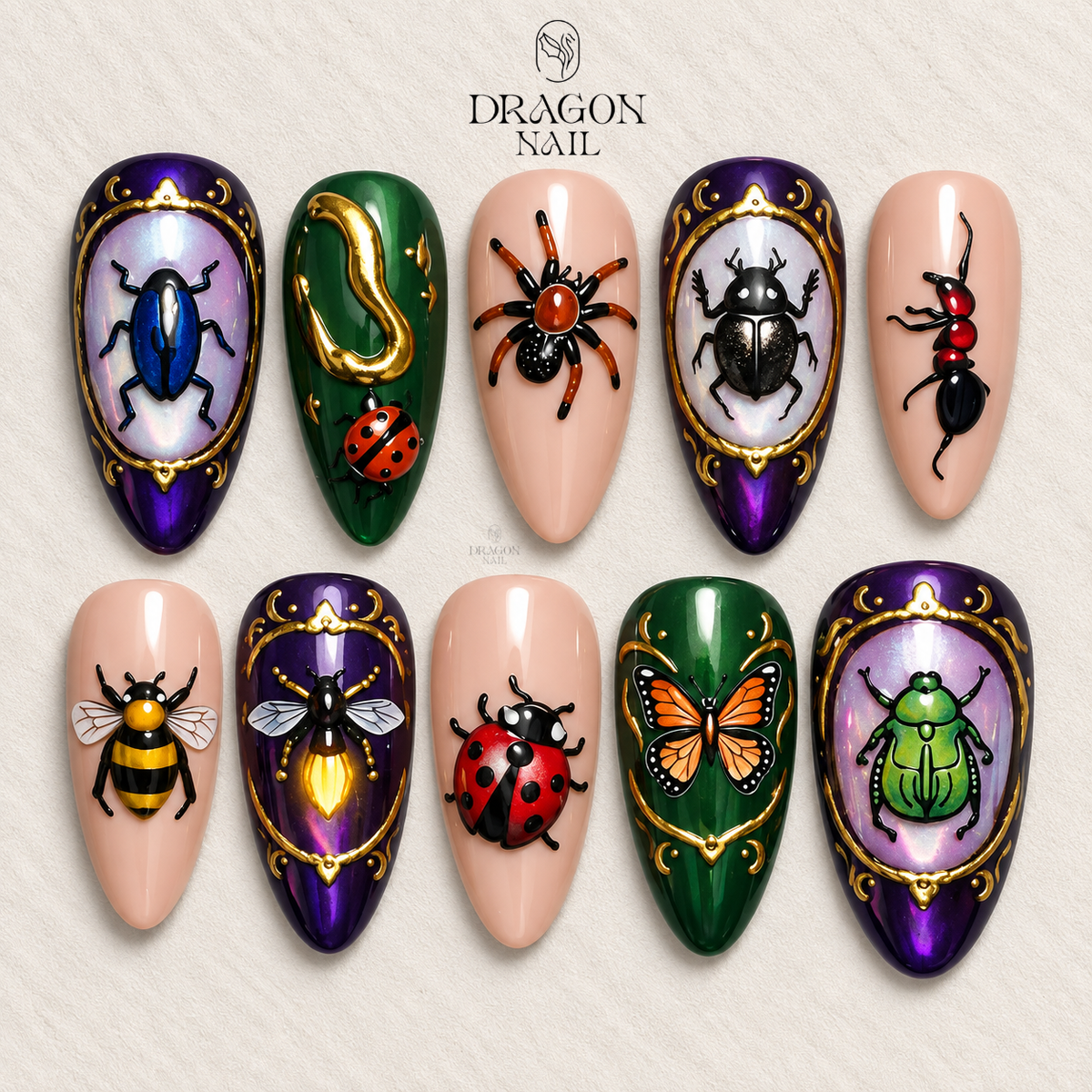 Royal Gold Blue Scarab Mystic Press On Nails