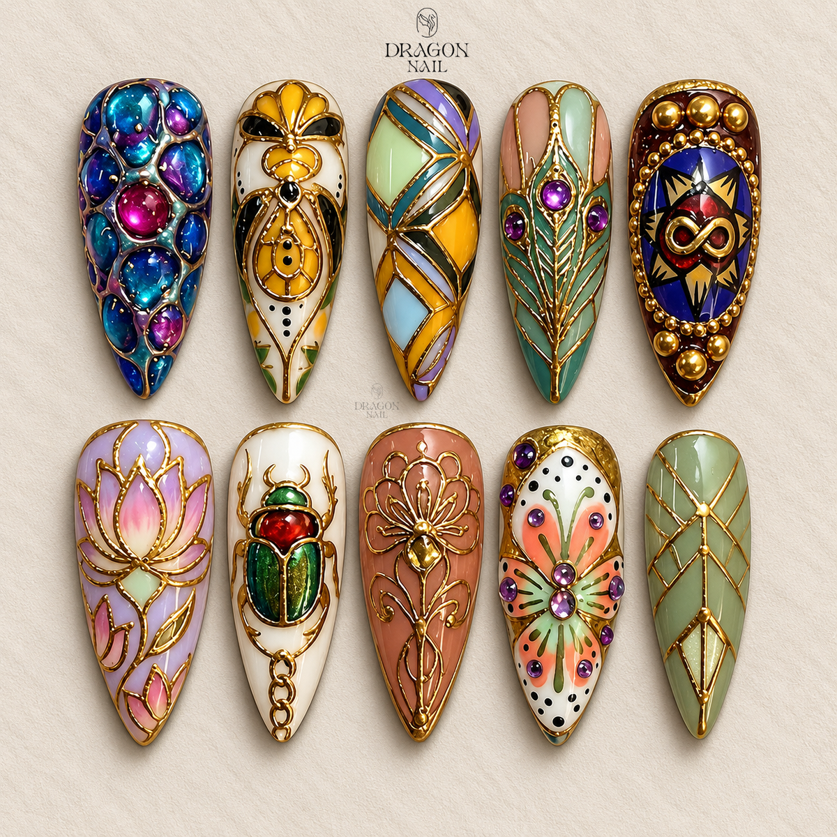 Royal Gold Mystic Scarab Luxury Press On Nails