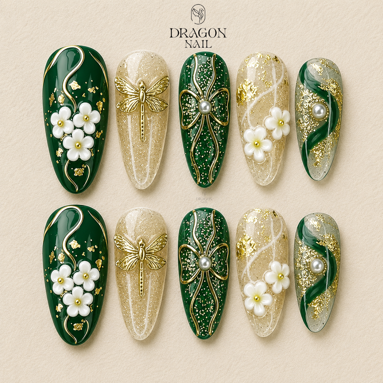 Royal Emerald Gold Opulence Press On Nails