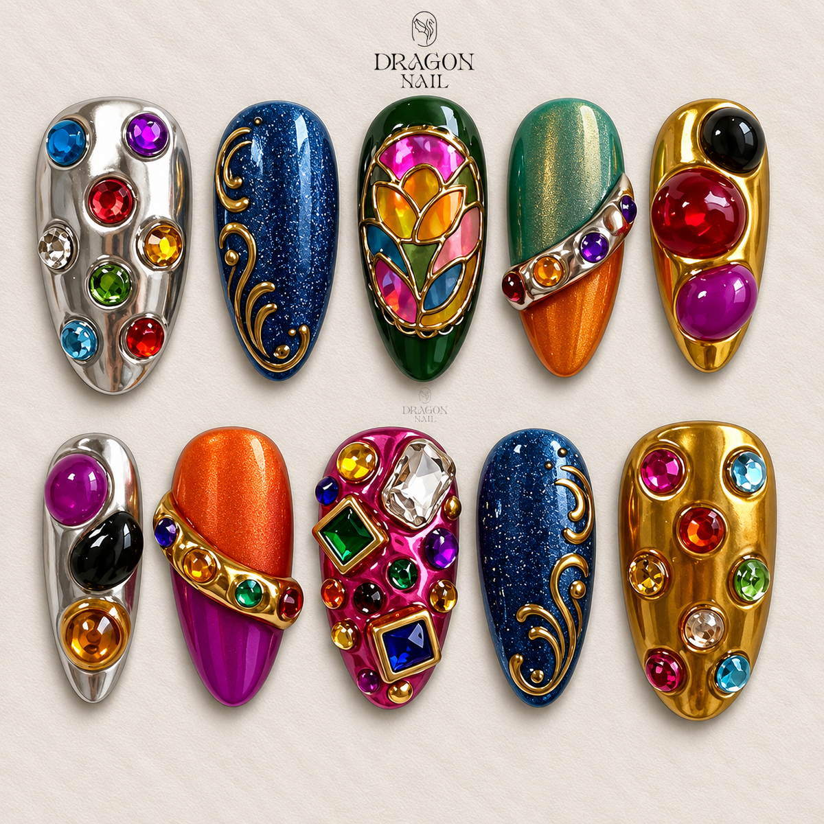 Royal Jewel Gold Ornate Luxury Press On Nails