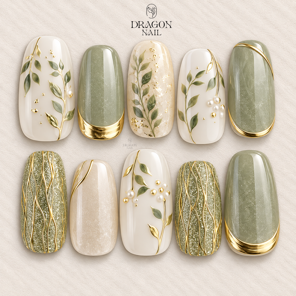 Sage Green Botanical Press On Nails