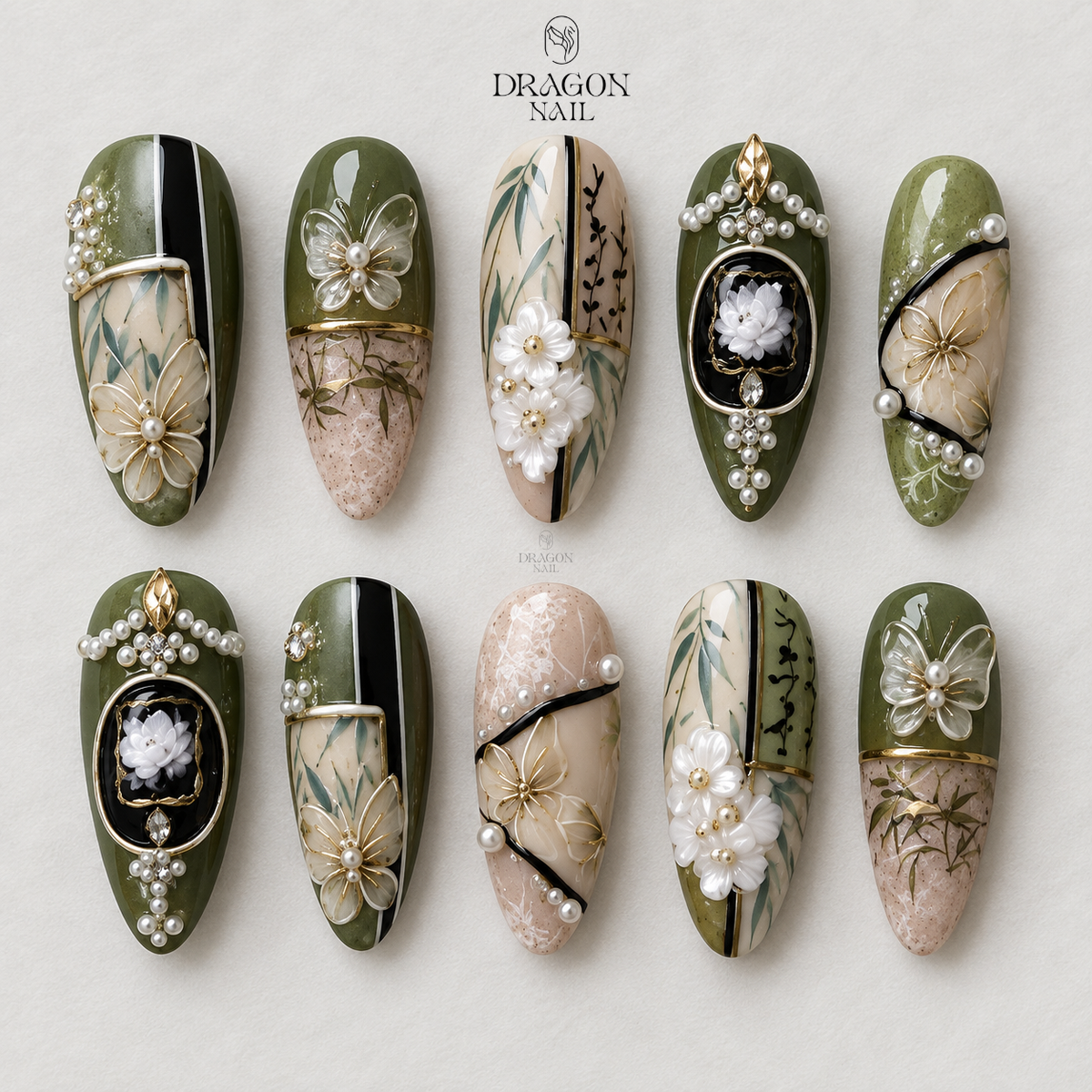 Serene Botanical Elegance Press On Nails