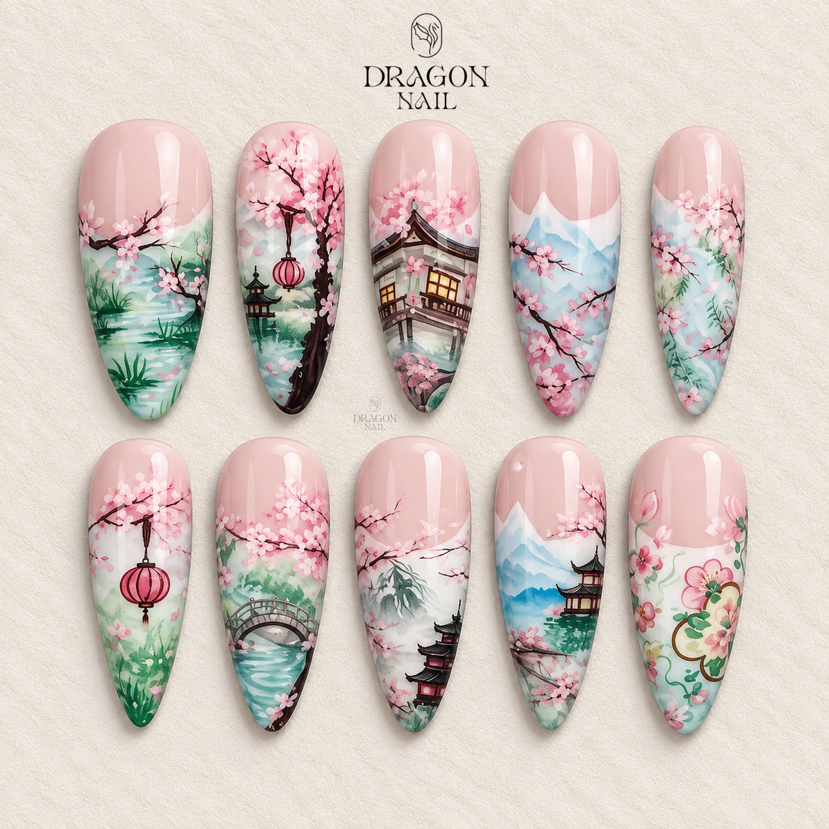Serene Garden Landscape Press On Nails