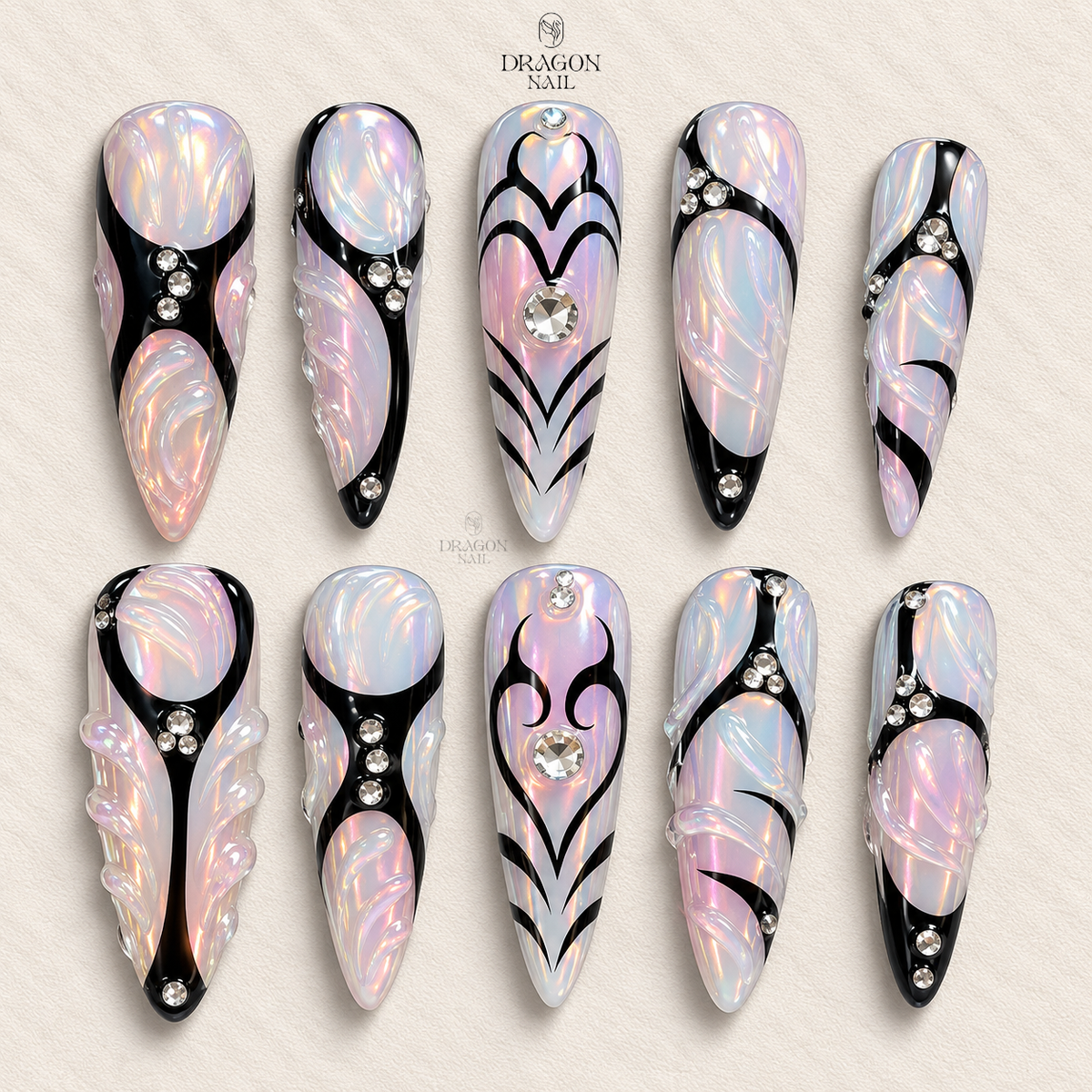 Silver Chrome Aurora Line Futuristic Press On Nails