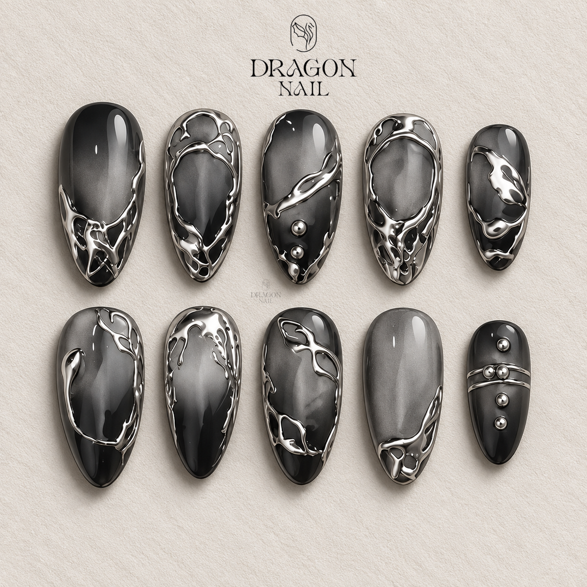 Silver Liquid Metal Gothic Press On Nails