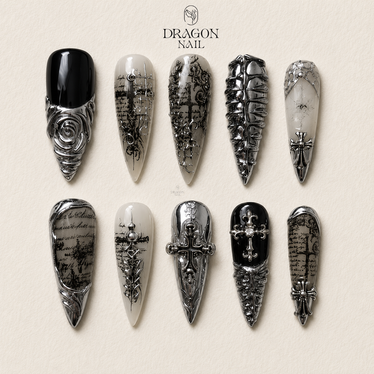 Silver Chrome Gothic Press On Nails